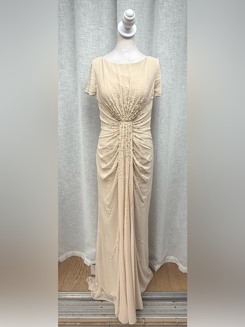 NWT Janique by Kourosh Babaian ivory sequins maxi gown dress